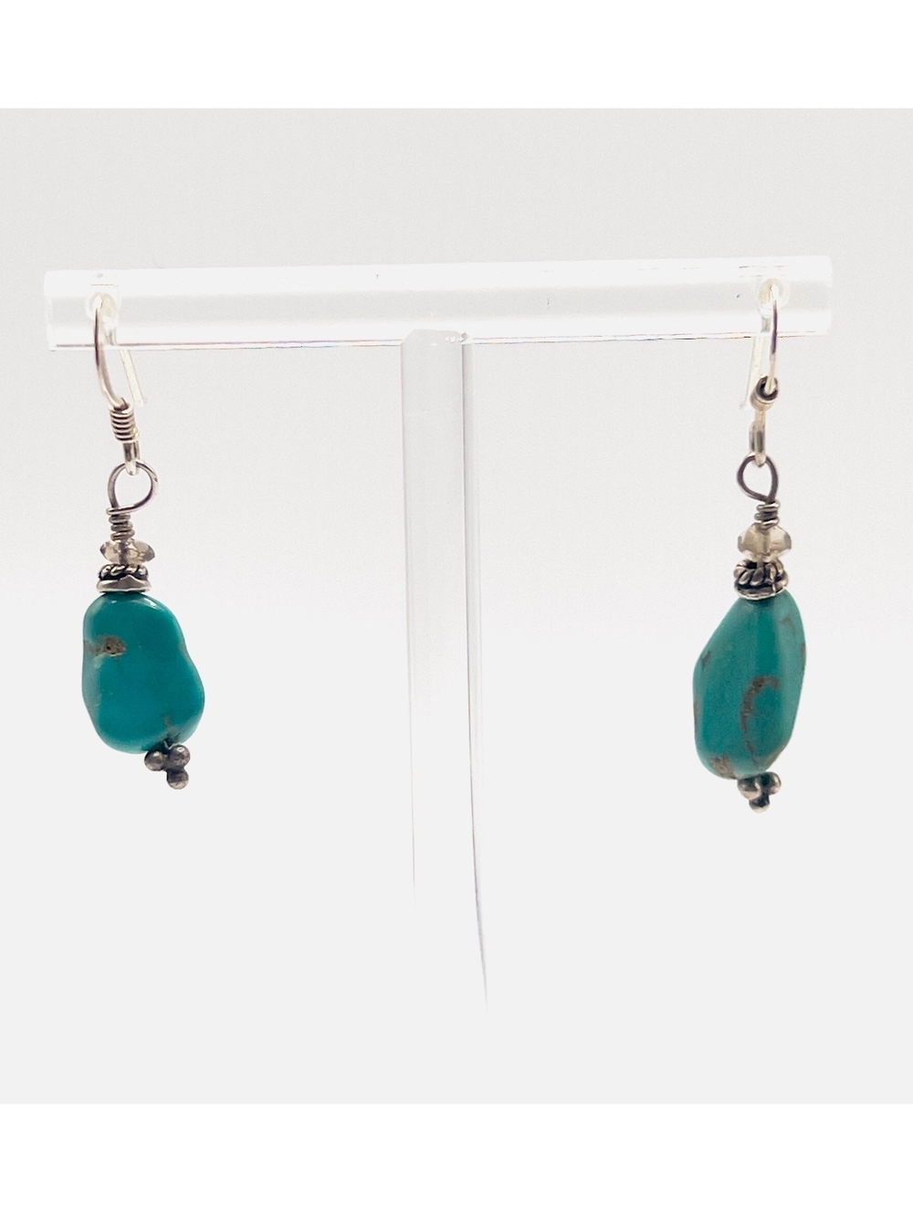 925 Sterling Silver Turquoise Nugget Dangle Earrings Artisan Boho